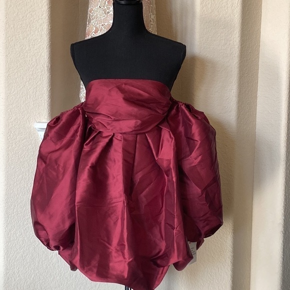 ASOS LUXE Bubble Babydoll Off-shoulder Satin Mini Dress Deep Red/Burgundy Size 2 - Picture 8 of 14